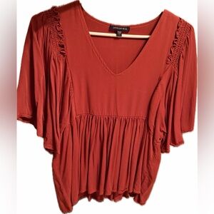 Skies Are Blue Terracotta V-Neck Blouse